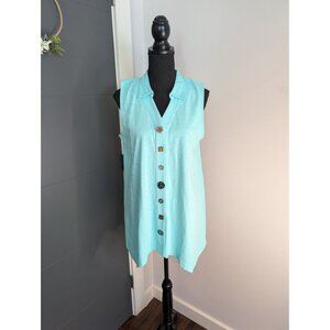 Soft Surroundings Danielle‎ Button Light Aqua Turquoise Sleeveless Tunic - M